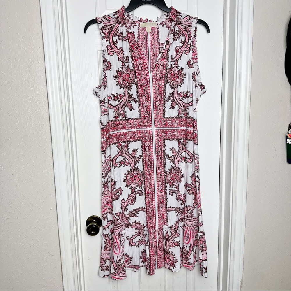 Michael Michael Kors Sleeveless Pink and White Paisley Midi Dress Feminine Sz 1X